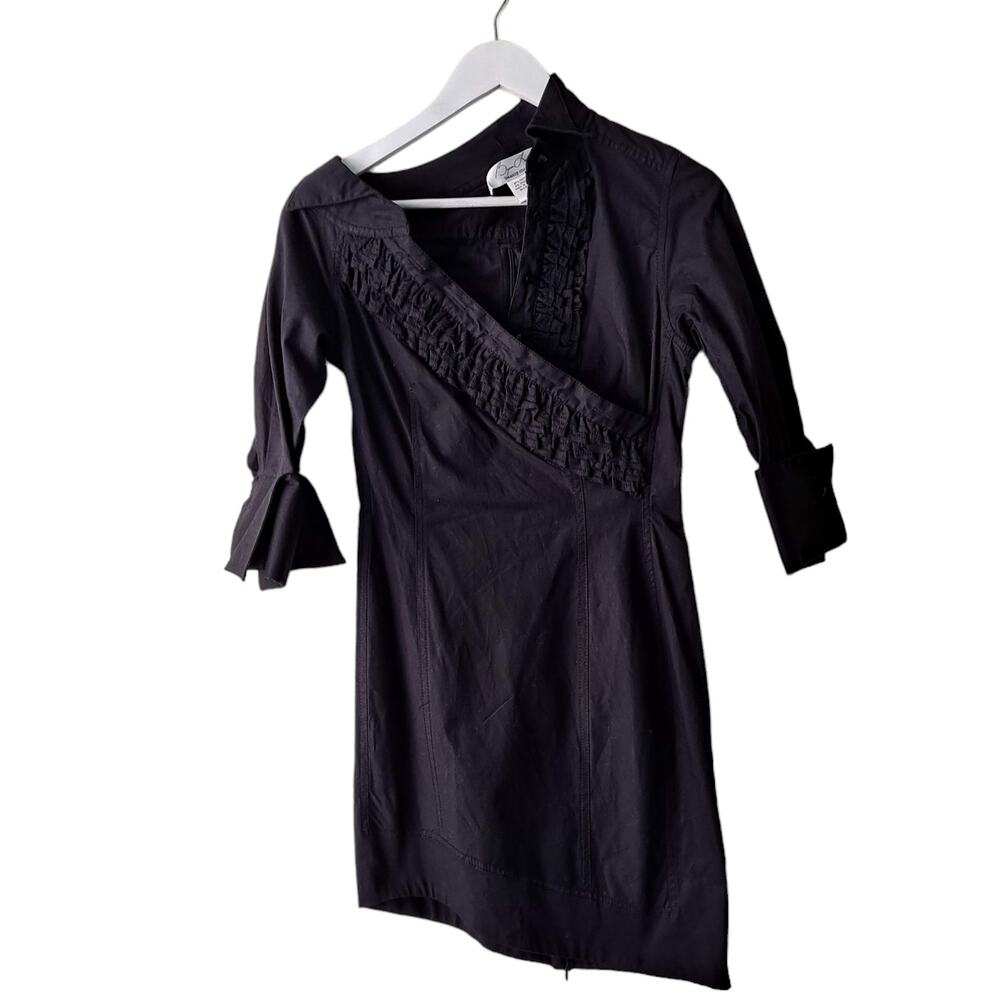 Byron Lars Womens Black Ruffle Pleated Half Sleeve Assymetrical Dress - Size  2